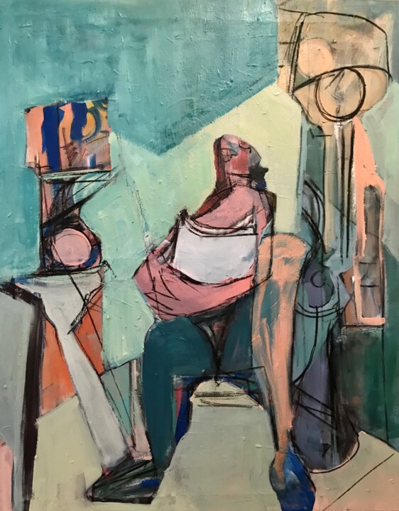 Pintura titulada "Hombre sentado" por Óscar Luis Leonor De Frutos, Obra de arte original, Acrílico