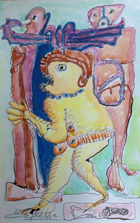 「image 5 mitos mayas…」というタイトルの絵画 Capecheによって, オリジナルのアートワーク, 水彩画
