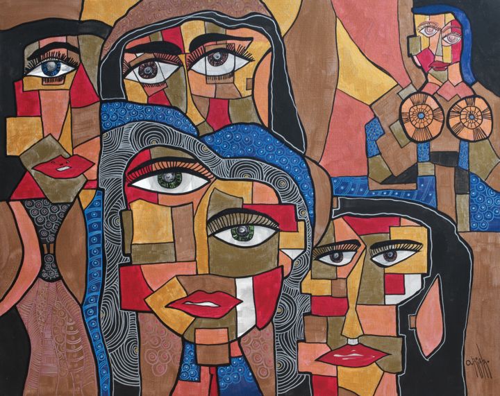 Painting titled "Las Aparicio (Mixta…" by Oscar Rizk, Original Artwork, Acrylic