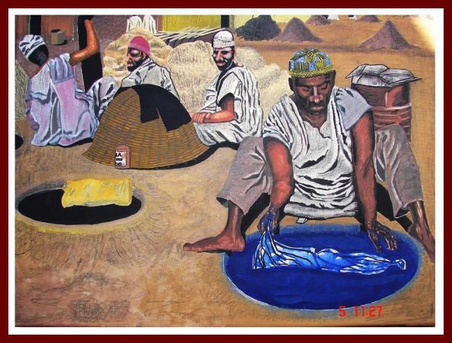 Pintura titulada "tintoreros marroquí…" por Seraphyn, El Viejo Latinoamericano, Obra de arte original
