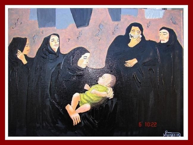 Peinture intitulée "Musulmanas y el niñ…" par Seraphyn, El Viejo Latinoamericano, Œuvre d'art originale, Autre