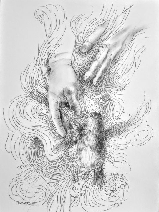 Рисунок под названием "sans titre" - Oscar Torres Perez, Подлинное произведение искусства, Чернила