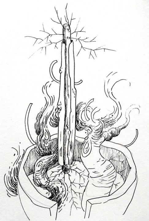 Desenho intitulada "Pequeño cultivo" por Oscar Torres Perez, Obras de arte originais, Caneta de gel