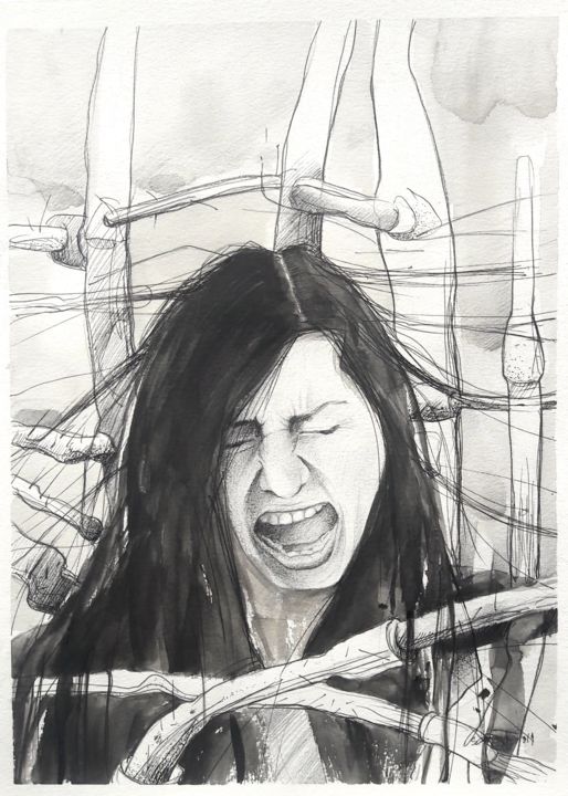 Dibujo titulada "Retrato" por Oscar Torres Perez, Obra de arte original, Tinta