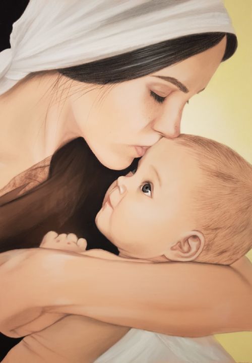 Painting titled "Mother's love" by Aliona Oshkina, Original Artwork, Pastel
