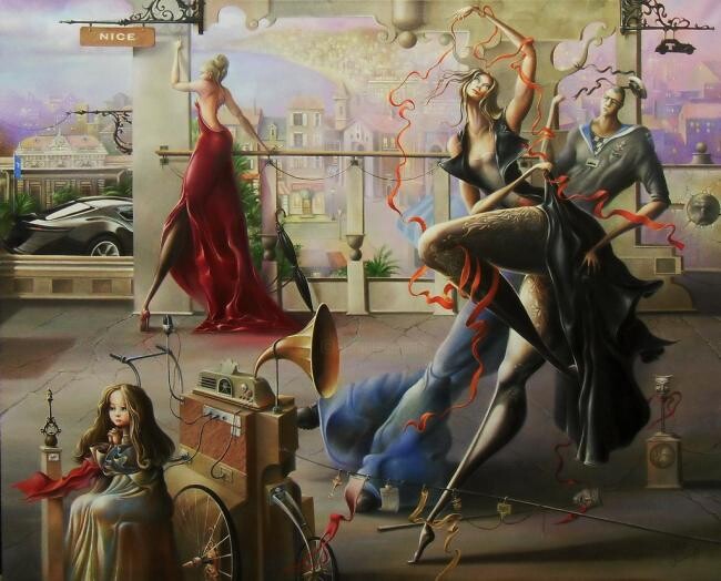 Peinture intitulée ""Red ribbons of the…" par Osipoff Oleg, Œuvre d'art originale, Huile