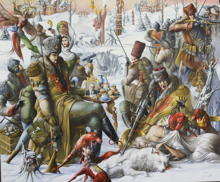 Painting titled ""The General's Hunt…" by Osipoff Oleg, Original Artwork, Oil