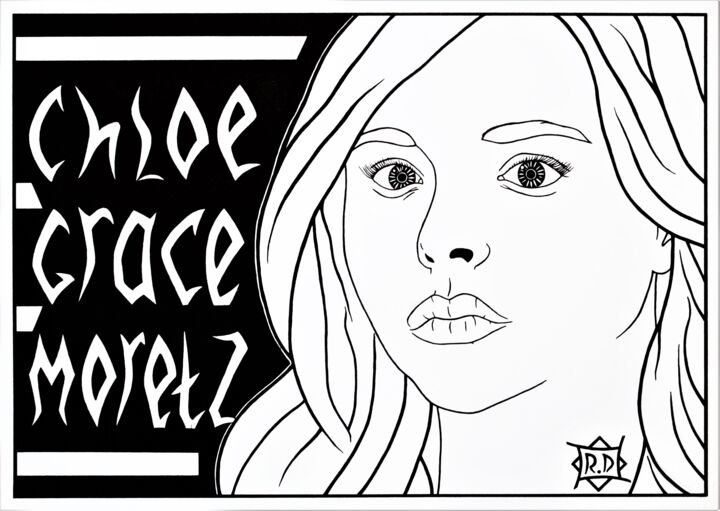 Drawing titled "Chloë Grace Moretz" by Rail Davletshin, Original Artwork, Gel pen