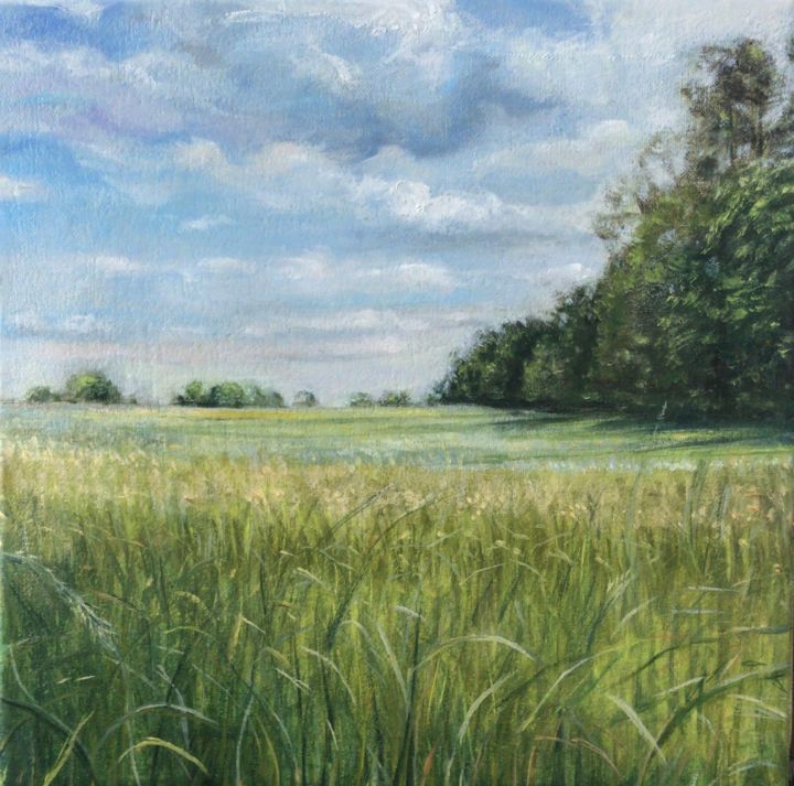 Painting titled "“Sunny fIeld”" by Oskar Bethencourt, Original Artwork, Oil