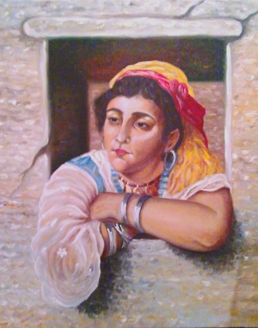 Painting titled "FEMME AU FENETRE" by Bérbér, Original Artwork, Oil