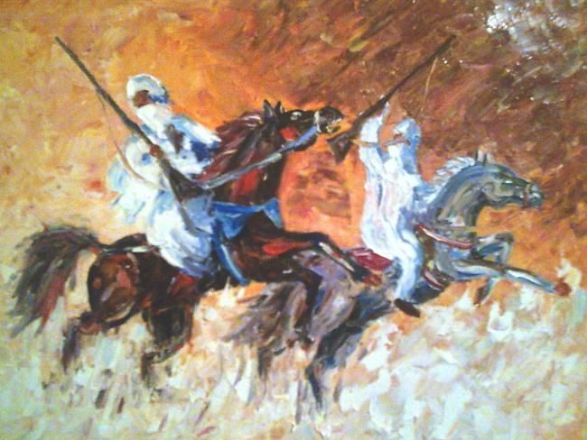 Pintura intitulada "cavalier twareg" por Bérbér, Obras de arte originais, Óleo