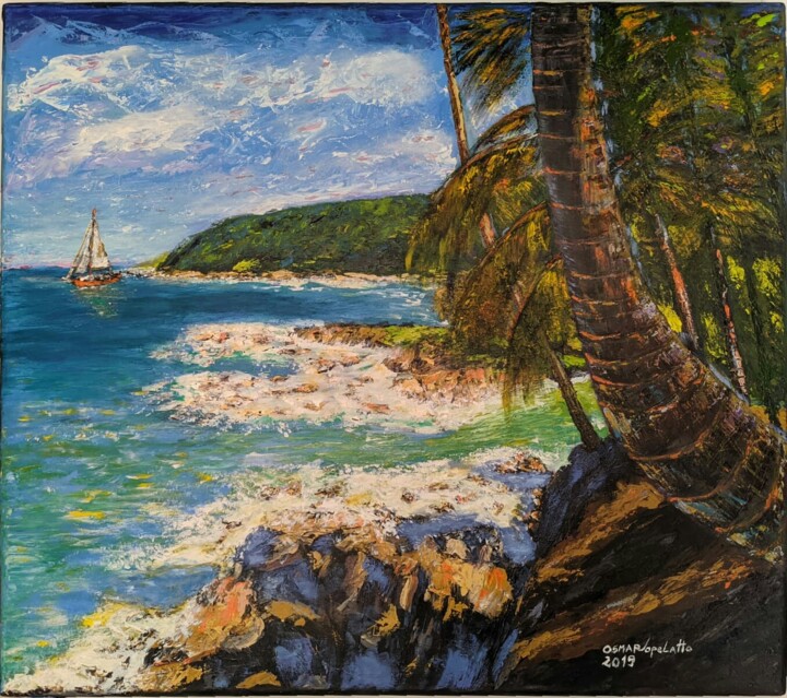 Painting titled "Brasilian Beach" by Osmar Ropelatto, Original Artwork, Acrylic