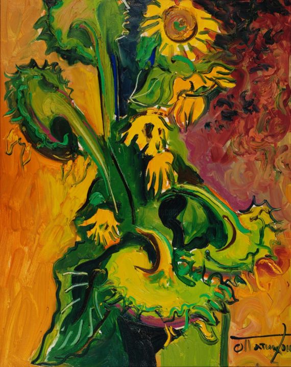 Malerei mit dem Titel "Bulgarian Sunflowers" von Ostap Patyk, Original-Kunstwerk, Öl