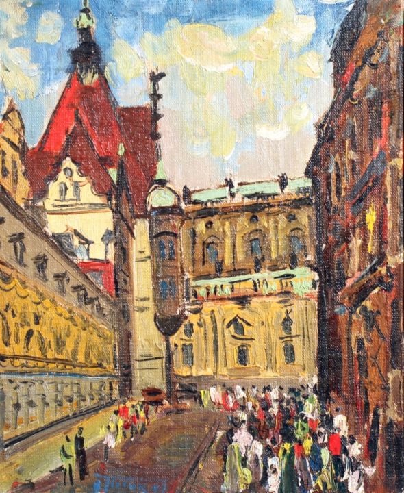 Painting titled "Tourists in Dresden" by Ostap Patyk, Original Artwork, Oil