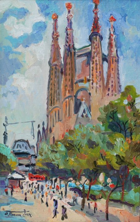 Painting titled "Sagrada Familia, No…" by Ostap Patyk, Original Artwork, Oil