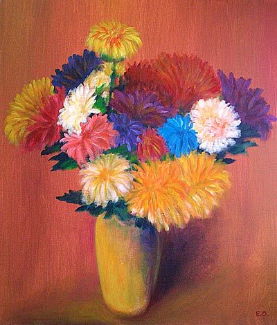 Pittura intitolato "Chrysanthemes" da Edward Ostrovsky, Opera d'arte originale, Altro