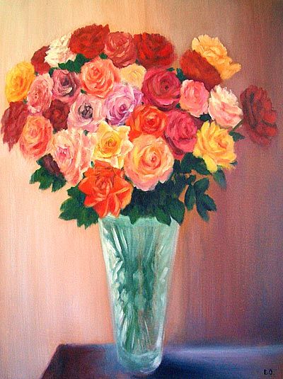 Картина под названием "Roses in crystal va…" - Edward Ostrovsky, Подлинное произведение искусства, Другой