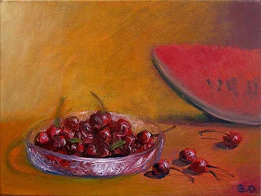 Картина под названием "Cherries" - Edward Ostrovsky, Подлинное произведение искусства, Другой