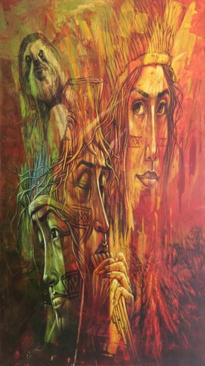 Schilderij getiteld "AMAZONÍA" door Osvaldo Cantillo, Origineel Kunstwerk, Acryl Gemonteerd op Frame voor houten brancard