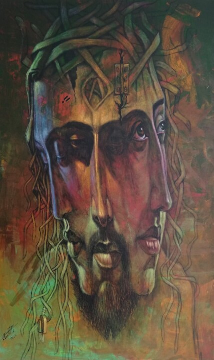 Painting titled "TRICÉFALO" by Osvaldo Cantillo, Original Artwork, Acrylic Mounted on Wood Stretcher frame