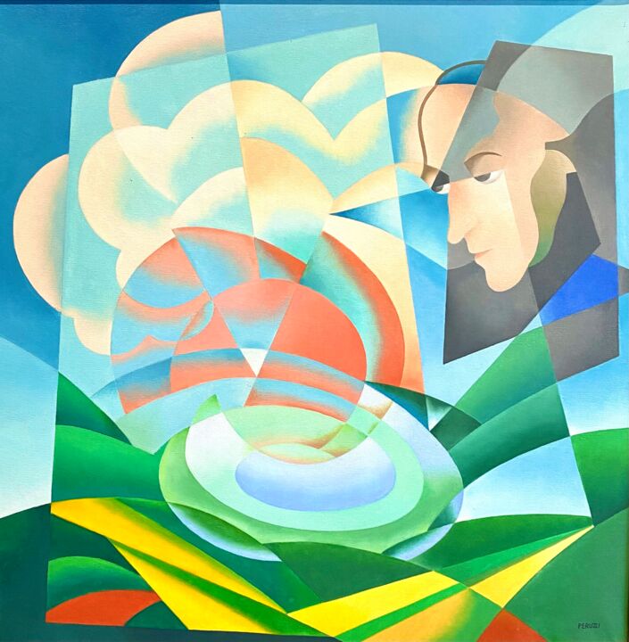 Peinture intitulée "Omaggio a Dottori" par Osvaldo Peruzzi, Œuvre d'art originale, Huile