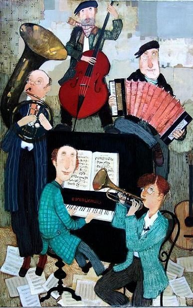 Peinture intitulée "Musicians" par Otar Imerlishvili, Œuvre d'art originale