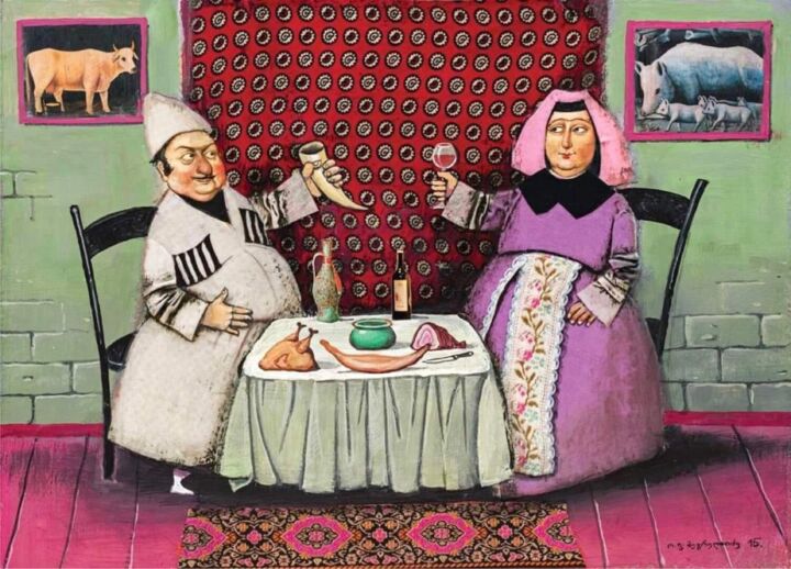 Pintura titulada "Luarsab and Darejan" por Otar Megrelishvili, Obra de arte original, Gouache Montado en Cartulina