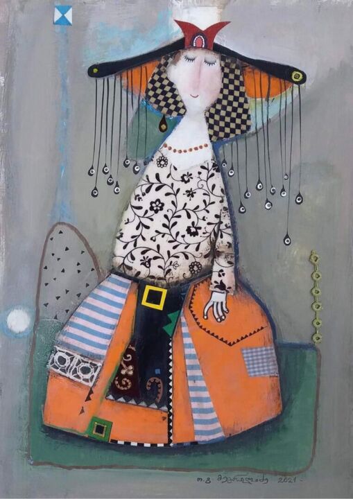 Peinture intitulée "Renesaince Woman 1" par Otar Megrelishvili, Œuvre d'art originale, Gouache Monté sur Carton