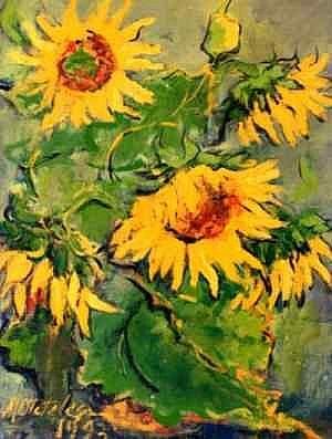 Painting titled "Sunflowers" by Maria Otetelesanu, Original Artwork
