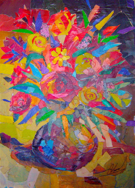 Collages titled "jaron de flores" by Othman Achmal, Original Artwork
