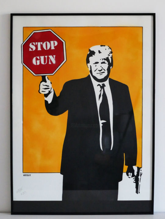 Peinture intitulée "Stop Gun" par Otist, Œuvre d'art originale, Acrylique Monté sur Panneau de bois