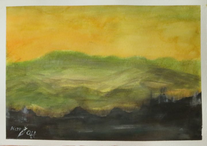 Painting titled "Berge" by Karin Ott-Hofmann (KarOtt), Original Artwork, Watercolor