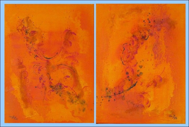 Painting titled "Fantasie in orange" by Karin Ott-Hofmann (KarOtt), Original Artwork, Acrylic