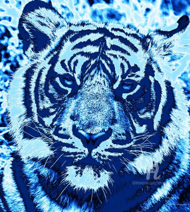 Photographie intitulée "Blue Tiger" par Otto Frühwach, Œuvre d'art originale, Photographie numérique