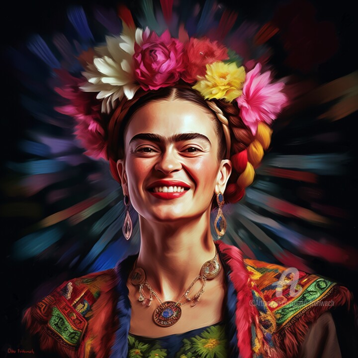 「Frida Forever」というタイトルのデジタルアーツ Otto Frühwachによって, オリジナルのアートワーク, デジタルプリント アルミニウムにマウント