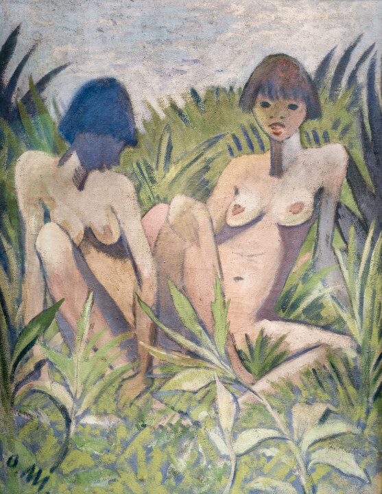 「Deux nus sur l'herbe」というタイトルの絵画 Otto Muellerによって, オリジナルのアートワーク, オイル