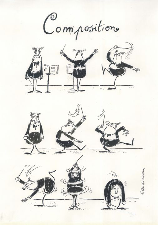 Dessin intitulée "Le chef d'orchestre" par Jmdamien, Œuvre d'art originale, Encre