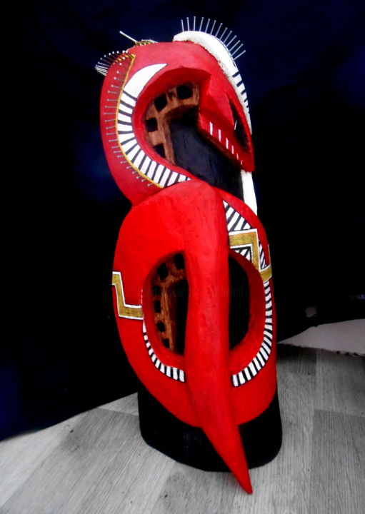 Скульптура под названием "Serpent-tonnerre" - Otzkeltal, Подлинное произведение искусства, Дерево
