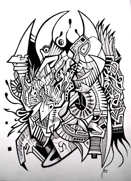 Drawing titled "Pulsion Compact" by Otzkeltal, Original Artwork, Ink