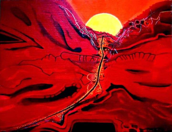 Peinture intitulée "Sunset... On...Volc…" par Otzkeltal, Œuvre d'art originale, Acrylique