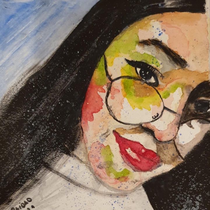 Ζωγραφική με τίτλο "Rima" από Ouidad Chahdi, Αυθεντικά έργα τέχνης, Ακουαρέλα