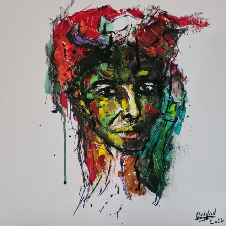 Painting titled "Le regard" by Ouidad Chahdi, Original Artwork, Acrylic Mounted on Wood Stretcher frame
