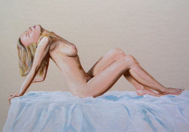 Painting titled "Gouache Nude 3" by Pressman, Original Artwork, Oil