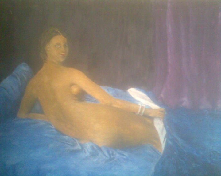Painting titled "Afro Grand Odalisque" by Ouma Fred, Original Artwork, Watercolor