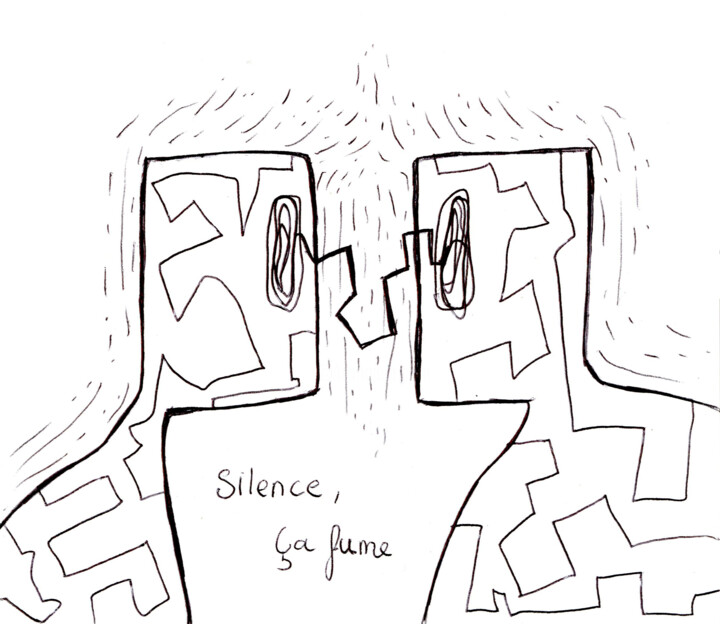 Dessin intitulée "Silence, ça fume..." par Mademoiselle H2o, Œuvre d'art originale, Stylo à bille
