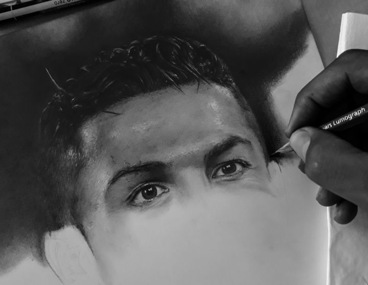 Dessin intitulée "Cristiano Ronaldo p…" par Oussema Bouhamed, Œuvre d'art originale, Crayon