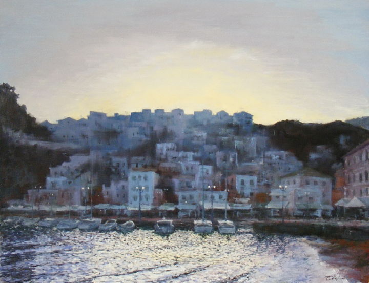 Painting titled "parga sunset" by Ovidiu Tene, Original Artwork