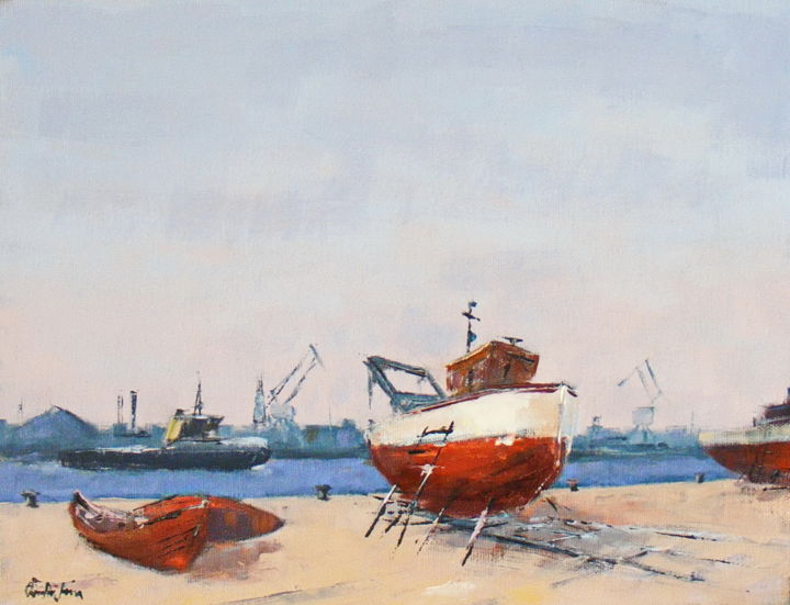 Painting titled "dry dock" by Ovidiu Tene, Original Art,
