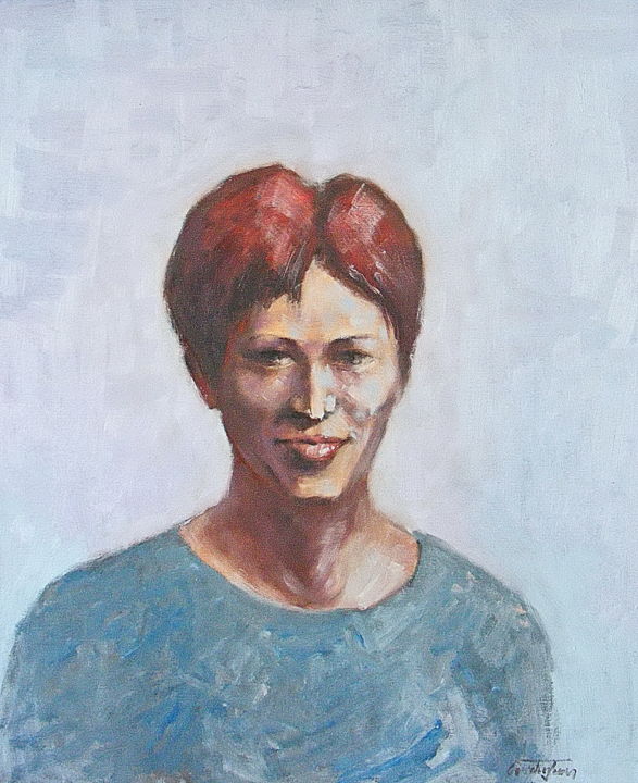 Painting titled "red head" by Ovidiu Tene, Original Art,