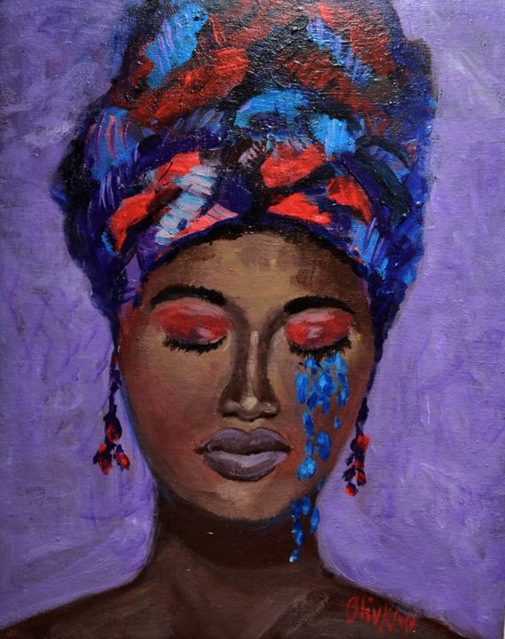 Painting titled "African Queen Ameri…" by Olivkan Art, Original Artwork, Oil